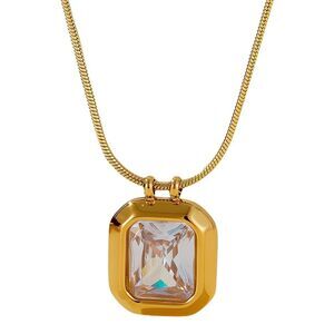 18K Gold Plated Women's Statement Necklace Square Cubic Zirconia Pendant